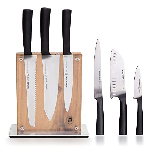 Schmidt Brothers - Carbon 6, 7-Piece Kitchen Knife Set, High-Carbon Stainless Steel Cutlery with Midtown Acacia and Acrylic Magnetic Knife Block