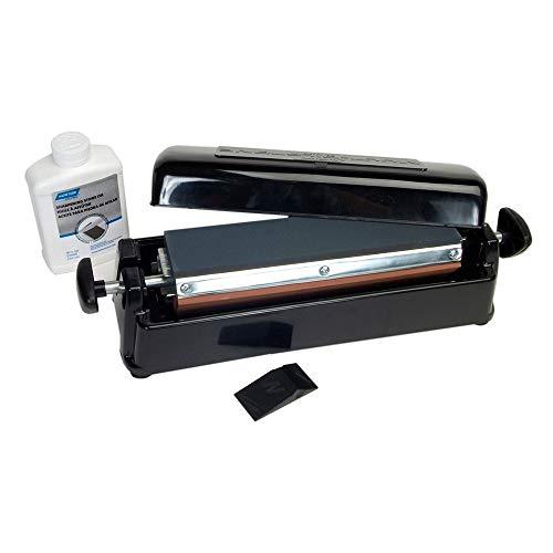 Norton Abrasives IM313 Pro Multi-Oilstone Sharpening System c/w 11-1/2" Coarse Crystolon, Medium Crystolon and Fine India Stones, 4-1/2 Ounce Norton Oil, Plastic Angle Guide and Reservoir Uni - Sales4U