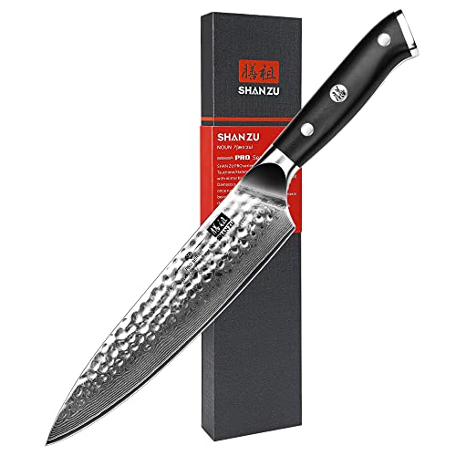 Chef Knife, Damascus Steel Knife 8 Inch, SHAN ZU Professional Chefs Knife Sharp High Carbon Steel Kitchen Utility Knives with Gift Box