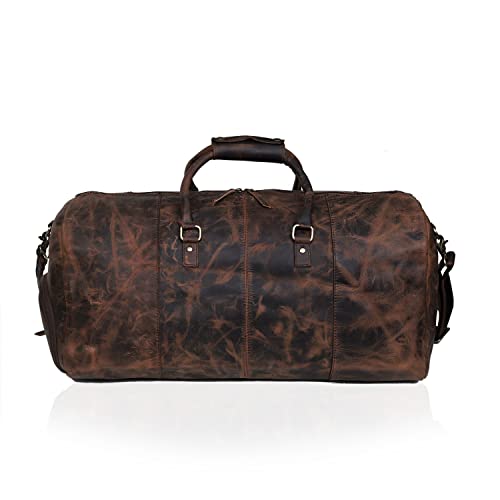 20 Inch Leather Duffel Bags for Men and Women Full Grain Leather Travel Overnight Weekend Leather Bags Sports Gym Duffel for Men