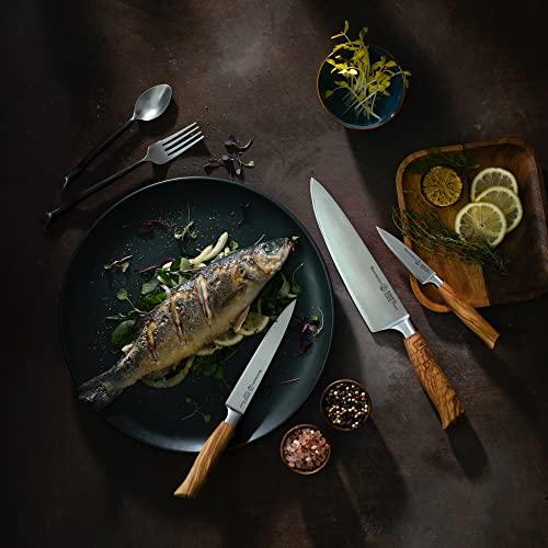 Messermeister Oliva Elite Stealth 8” Chef’s Knife - Fine German Steel Alloy Blade & Natural Mediterranean Olive Wood Handle - Rust Resistant & Easy to Maintain - Sales4U