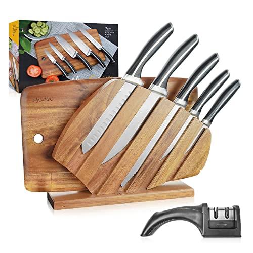 Harriet Knife Set - 7 Pieces Kitchen Knife Set with Cutting Board & Sharpener, High-Carbon Stainless Steel Knife Block Set, Chef Knife Set with Acacia Wood Knife Block - Sales4U