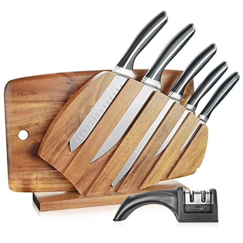 Harriet Knife Set - 7 Pieces Kitchen Knife Set with Cutting Board & Sharpener, High-Carbon Stainless Steel Knife Block Set, Chef Knife Set with Acacia Wood Knife Block - Sales4U