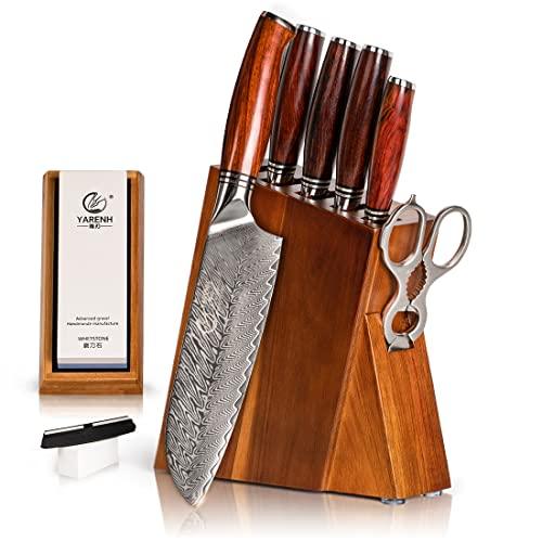 YARENH Kitchen Knife Set with Block, 8 Piece, Sharp Professional Chef Knife Set, 73 Layers Japanese Damascus High Carbon Stainless Steel, Full Tang Dalbergia Wood Handle, Gift Box - Sales4U