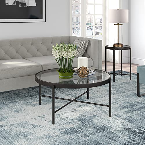 Duxbury 36'' Wide Round Coffee Table in Blackened Bronze
