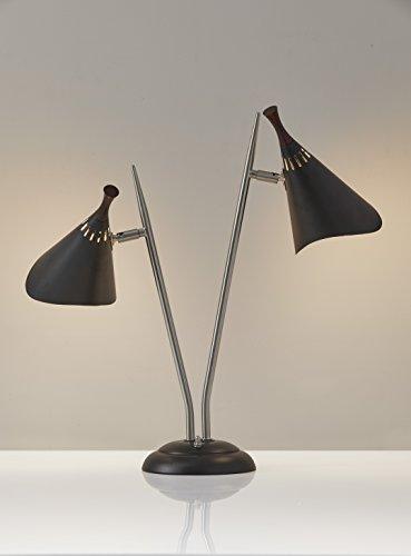 Adesso 3235-01 Draper Desk Lamp, 22 in, 2 x 60W Incandescent/ 2 x 13W CFL, Brushed Steel/Black Painted w/Wood Accent, 1 Table Lamp - Sales4U