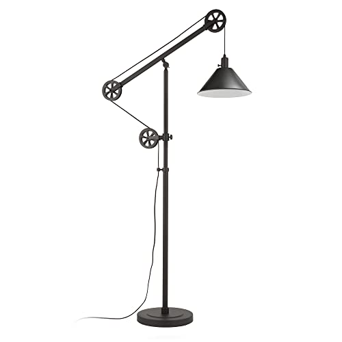 Descartes Pulley System Floor Lamp with Metal Shade in Blackened Bronze/Blackened Bronze