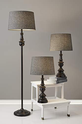 Adesso 1591-01 Classic Set Containing Matching Floor Two Table Lamps, 16" x 16" x 60", Black
