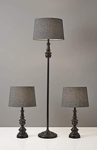 Adesso 1591-01 Classic Set Containing Matching Floor Two Table Lamps, 16" x 16" x 60", Black