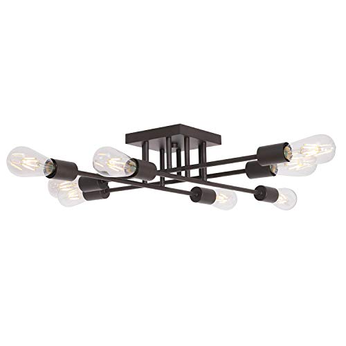 VINLUZ 8 Light Oil-Rubbed Bronze Mid Century Semi Flush Mount Ceiling Light Industrial Antique Style Sputnik LightingFixture for Kitchen Hallway Dining Room,Living Room UL Listed