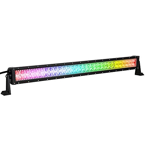 Nicoko 32inch 180w Straight Offroad led Light bar with Chasing RGB Halo 10 Solid Colors Over 72 Modes Backlighting Decoration Driving Working Lights Fog Lamp SUV Ute ATV Truck 4x4 Boat Wiring Harness - Sales4U