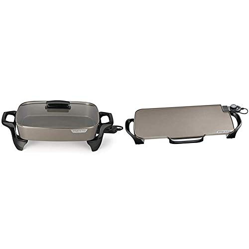 Presto Electric Skillet, 16", Grey Ceramic & Ceramic 22-inch Electric Griddle with removable handles, One Size, Black