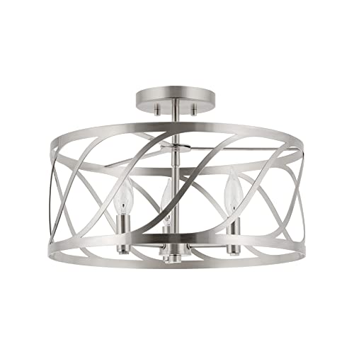 Kira Home Isabelle 16" 3-Light Modern Semi-Flush Mount Ceiling Light, Metal Drum Shade, Brushed Nickel Finish