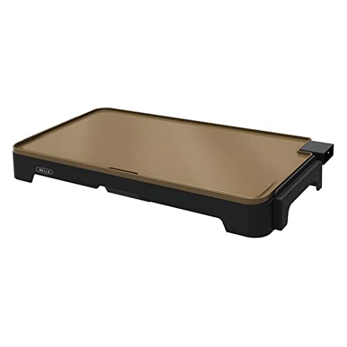 BELLA 4 Slice Non-Stick Belgian Waffle Maker, Stainless Steel/Black & XL Electric Ceramic Titanium Griddle, Make 10 Eggs At Once, 12" x 22", Copper/Black