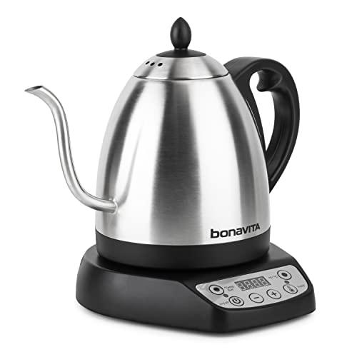Bonavita 1L Digital Variable Temperature Gooseneck Electric Kettle for Coffee Brew and Tea Precise Pour Control, 6 Preset Temps, Café or Home Use, 1000 Watt, Stainless Steel - Sales4U