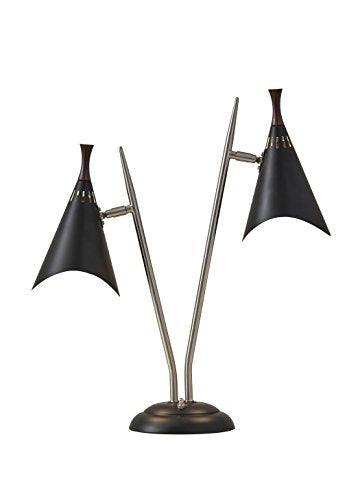 Adesso 3235-01 Draper Desk Lamp, 22 in, 2 x 60W Incandescent/ 2 x 13W CFL, Brushed Steel/Black Painted w/Wood Accent, 1 Table Lamp - Sales4U