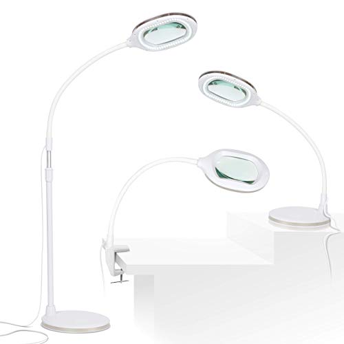 Brightech LightView Pro Magnifying LED Desk Lamp with Light, Hobbies & Reading, Flexibility & Durability Magnifying Floor Lamp, 3 in 1 LED Light Glass Magnifier, Work Light for Pro Uses - White