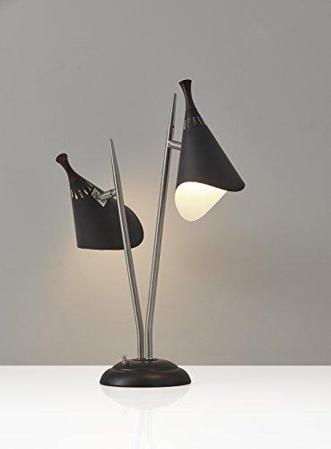 Adesso 3235-01 Draper Desk Lamp, 22 in, 2 x 60W Incandescent/ 2 x 13W CFL, Brushed Steel/Black Painted w/Wood Accent, 1 Table Lamp - Sales4U