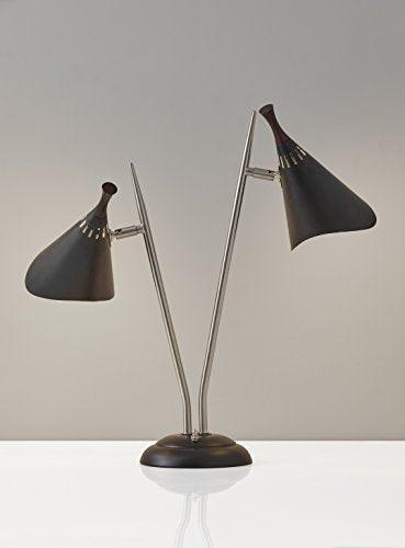 Adesso 3235-01 Draper Desk Lamp, 22 in, 2 x 60W Incandescent/ 2 x 13W CFL, Brushed Steel/Black Painted w/Wood Accent, 1 Table Lamp - Sales4U