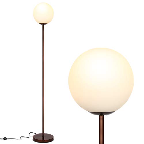 Brightech Luna LED Floor lamp, Modern Lamp for Living Rooms & Offices, Great Living Room Décor, Tall Lamp with Frosted Glass Globe, Mid Century Standing Lamp for Bedroom Reading - Oil Brushed Bronze