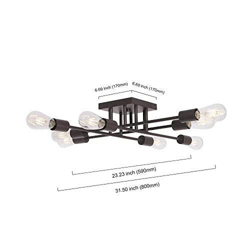 VINLUZ 8 Light Oil-Rubbed Bronze Mid Century Semi Flush Mount Ceiling Light Industrial Antique Style Sputnik LightingFixture for Kitchen Hallway Dining Room,Living Room UL Listed