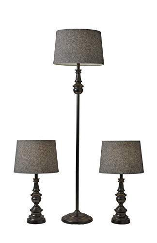 Adesso 1591-01 Classic Set Containing Matching Floor Two Table Lamps, 16" x 16" x 60", Black