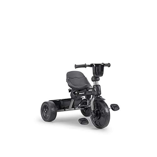 Joovy 4.1 Kids Tricycle with 4-Stages Featuring Extra-Wide Front Tire, Removable and Adjustable Parent Handle, Safety Harness, Machine-Washable Seat Pad, and Retractable Canopy (Black)
