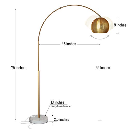 Brightech Olivia Floor Lamp, Arc Lamp for Living Rooms, Standing Lamp with LED Light Bulbs for Bedroom Reading, Great Living Room Décor, Tall Lamp for Offices – Brass/Gold