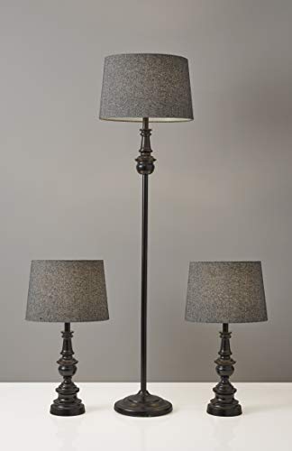 Adesso 1591-01 Classic Set Containing Matching Floor Two Table Lamps, 16" x 16" x 60", Black