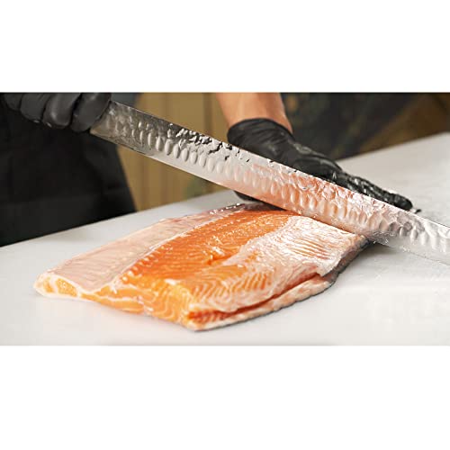 YOUSUNLONG Sakimaru Knife 15 inch(380mm) Ultimate Japanese Damascus Steel Fillet Knives Suitable for cutting tuna and salmon-Natural Ebony Handle With Leather Sheath
