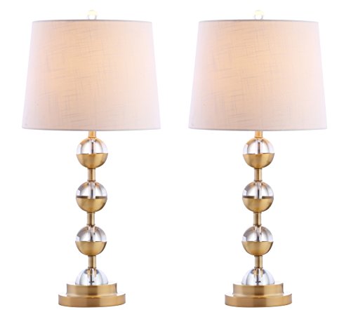 JONATHAN Y JYL2049A-SET2 Set of 2 Table Lamps Avery 27.5" Crystal LED Table Lamp Contemporary Bedside Desk Nightstand Lamp for Bedroom Living Room Office College Bookcase, Clear/Brass Gold
