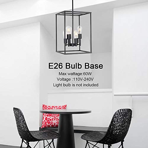 VINLUZ Classic Foyer Pendant Lighting 6 Light Black Farmhouse Chandelier Finish with Square Cage Shades Fixtures for Kitchen Dining Room Entryway