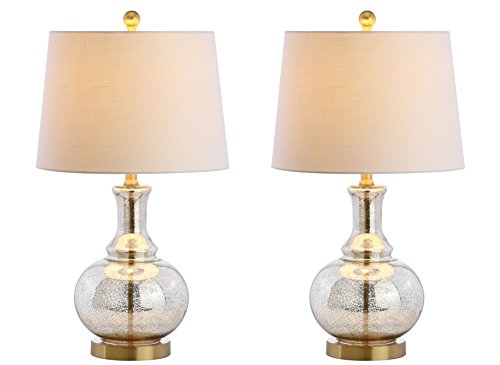 JONATHAN Y JYL1068A-SET2 Set of 2 Table Lamps Lavelle 25" Glass LED Table Lamp Contemporary Transitional Bedside Desk Nightstand Lamp for Bedroom Living Room Office College Bookcase, Mercury Silver