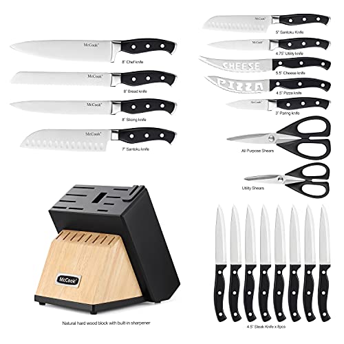 McCook® MC65 Knife Sets, 20 Pieces German Stainless Steel Kitchen Knives Block Set with Pull-Away Steak Block and Built-in Knife Sharpener