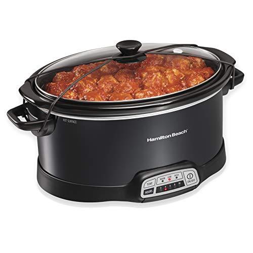 Hamilton Beach Slow Cooker, Extra Large 10 Quart, Black (33195) & Portable 7-Quart Programmable Slow Cooker With Lid Latch Strap for Easy Transport, Dishwasher-Safe Crock, Black (33474) - Sales4U