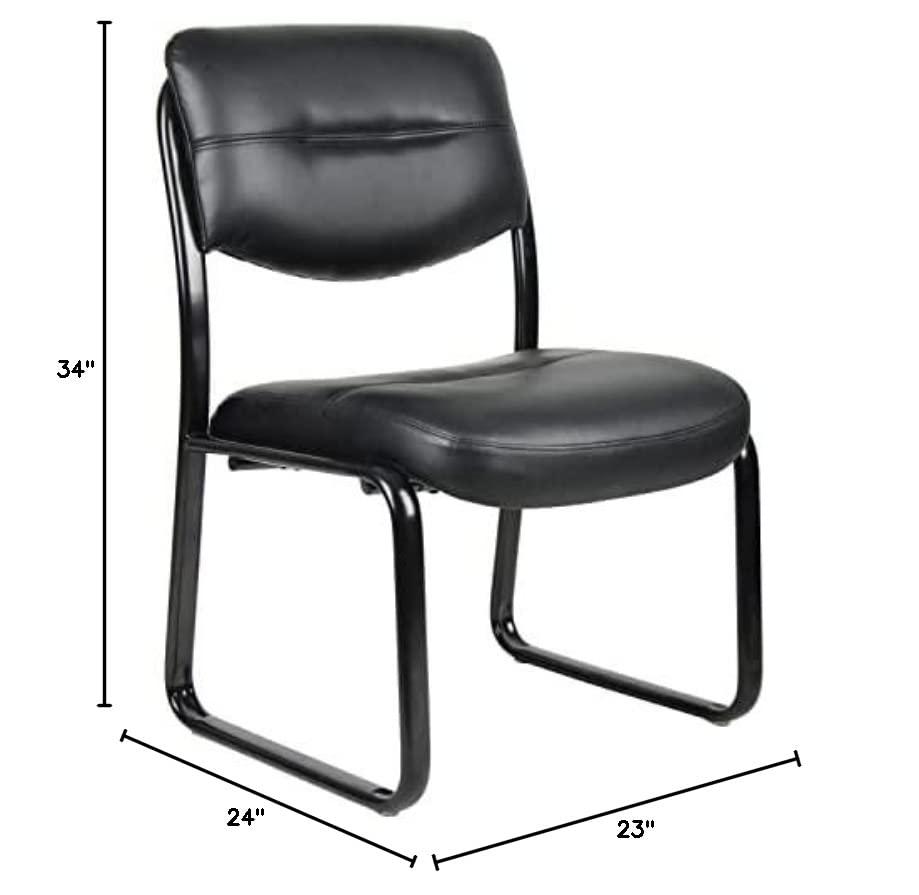 Boss Office Products Leather Sled Base Side Chair in Black - Sales4U