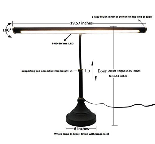 HomeFocus LED Piano Desk Table Lamp,Reading Desk Table Lamp,Study Lamp,Touch Dimmable,Adjustable Height,Multi-Functional,Metal,Black +Bronze,LED 5W,3000K,Play Piano,Reading or Office Working.