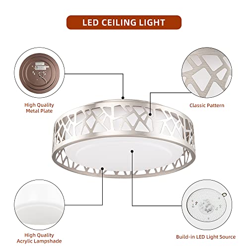 VICNIE Ceiling Light Fixtures 2 Pack, 14 inch 20W 1400 Lumens LED Flush Mount, Dimmable 3000K Warm White, Brush Nickel Finished, ETL Listed Metal Body Acrylic Lampshade