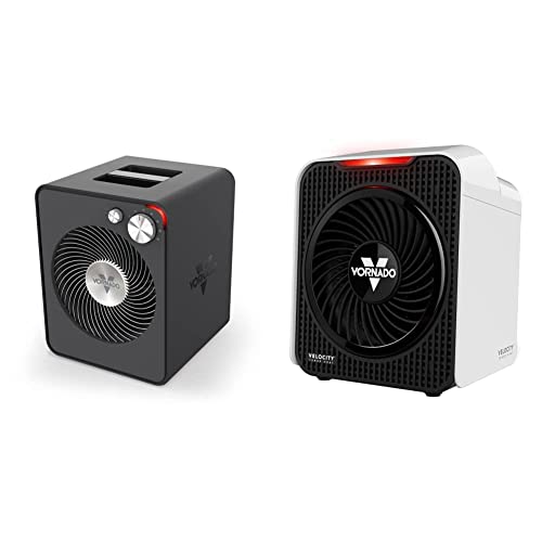 Vornado VMH300 Whole Room Metal Heater with 2 Heat Settings and Adjustable Thermostat, Storm Gray & Velocity 1 Personal Space Heater with 2 Heat Settings and Advanced Safety Features, Small, White