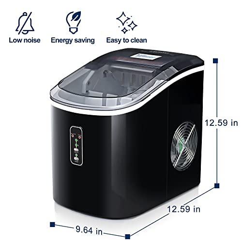Euhomy Ice Maker Machine Countertop, 26 lbs in 24 Hours, 9 Cubes Ready in 6 Mins, Self-Clean Electric Ice Maker Compact Potable Ice Maker with Ice Scoop and Basket. for Home/Kitchen/Office.(Black)