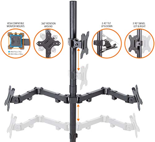 Stand Steady 3 Monitor Mount Desk Stand | Clamp-On Height Adjustable Triple Monitor Stand | Full Articulation VESA Mount Fits Most LCD/LED Monitors 13-32 Inches | Easy Set-Up Three Monitor Arm