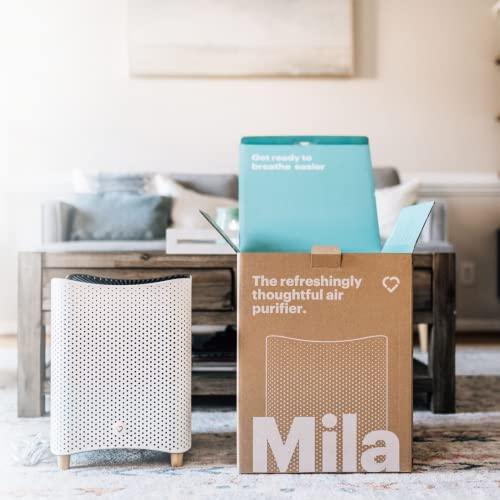 Mila Air Purifier with Rookie Parent Filter (H12 HEPA + 0.70 lb of Pure Granular Carbon), Filters Allergens, Odors, Dust, VOCs, Pollution & Pet Dander, 364 CADR, 800 ft2 Coverage, 12”x12”x15”, White - Sales4U