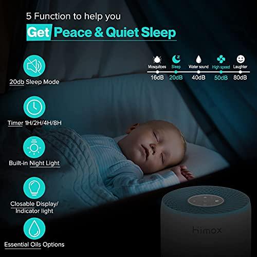 HIMOX Air Purifiers for Bedroom Allergies Pets in Home, Medical Grade H13 True HEPA Filter with Fragrance Sponge Better Sleep, Quiet 20db, Air Cleaner Remove 99.97% Smoke Odor Dust Mold Pollen, H08 - Sales4U