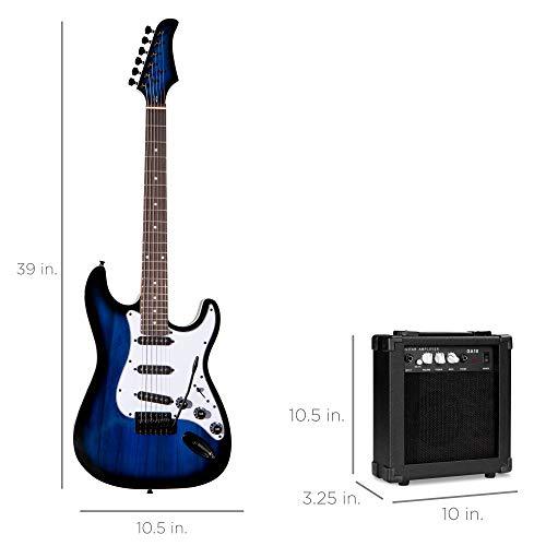 Best Choice Products 39in Full Size Beginner Electric Guitar Starter Kit w/Case, Strap, 10W Amp, Strings, Pick, Tremolo Bar - Hollywood Blue - Sales4U