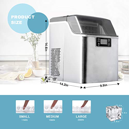 ADT Countertop Ice Maker Machine 1 Gallon Auto Self-Cleaning Square Ice 44Lbs/24H 24 Pcs Ice Cubes in 15 Mins with Ice Scoop