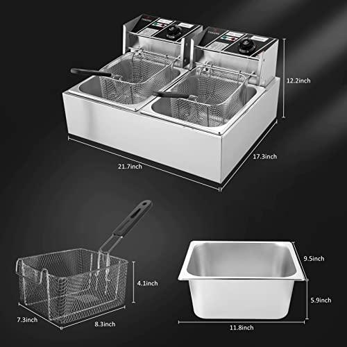 Commercial Deep Fryer - 3400W Electric Deep Fryers with 2x6.35QT Baskets 0.6mm Thickened Stainless Steel Countertop Oil Fryer 20.7QT Large Capacity with Temperature Limiter - Sales4U