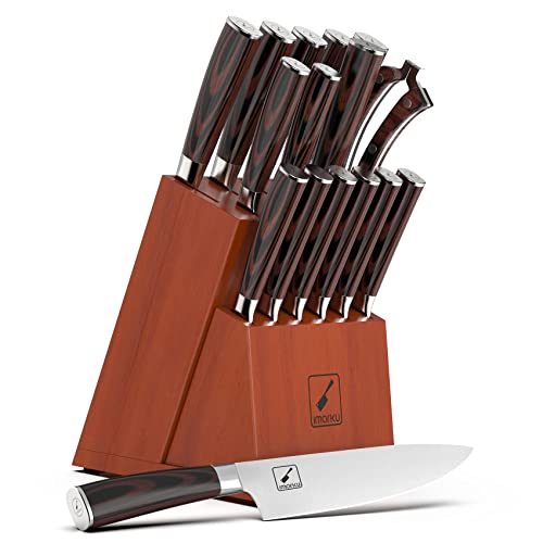 Japanese Knife Set, imarku 16-Piece Professional Kitchen Knife Set with Block, Knife Sets for Kitchen with Block, Japan Steel Chef Knife Set for Home with Knife Sharpener, Ideal Kitchen Gadgets