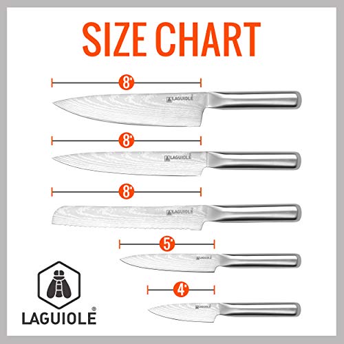 Laguiole 5-Piece Professional Chef's Knife Set with Magnetic Wood Board Holder for Kitchen