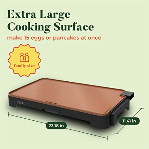 BELLA 4 Slice Non-Stick Belgian Waffle Maker, Stainless Steel/Black & XL Electric Ceramic Titanium Griddle, Make 10 Eggs At Once, 12" x 22", Copper/Black