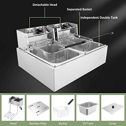 Commercial Deep Fryer - 3400W Electric Deep Fryers with 2x6.35QT Baskets 0.6mm Thickened Stainless Steel Countertop Oil Fryer 20.7QT Large Capacity with Temperature Limiter - Sales4U